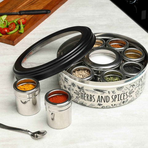 Dudki 9-in-1 Stainless Steel Spice Box Beige Color