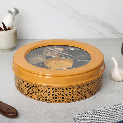 Dudki 7 in 1 Stainless Steel Masala Dabba / Spice Box Caramel Orange