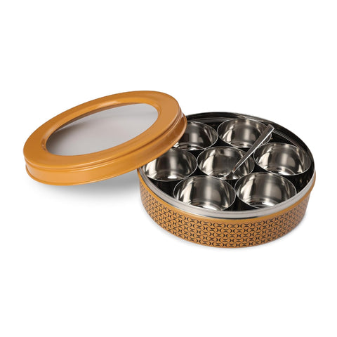Dudki 7 in 1 Stainless Steel Masala Dabba / Spice Box Caramel Orange