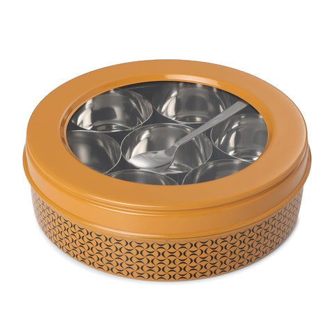 Dudki 7 in 1 Stainless Steel Masala Dabba / Spice Box Caramel Orange