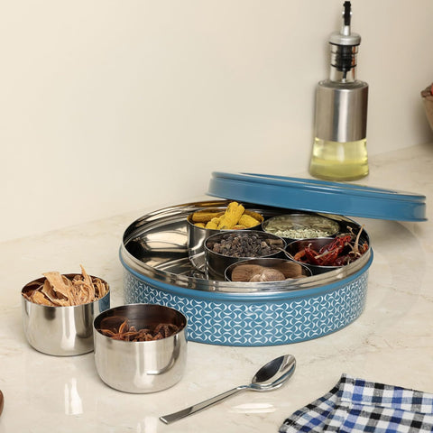 Dudki 7 in 1 Stainless Steel Masala Dabba / Spice Box Caramel Orange