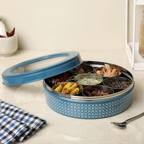 Dudki 7 in 1 Stainless Steel Masala Dabba / Spice Box Caramel Orange