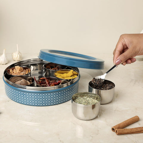 Dudki 7 in 1 Stainless Steel Masala Dabba / Spice Box Caramel Orange
