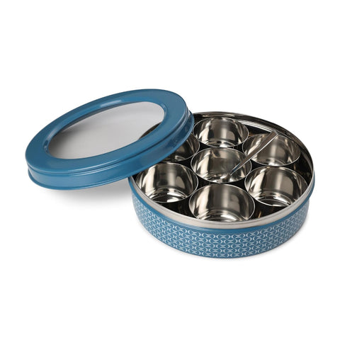 Dudki 7 in 1 Stainless Steel Masala Dabba / Spice Box Caramel Orange