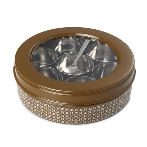Dudki 7 in 1 Stainless Steel Masala Dabba / Spice Box Caramel Orange