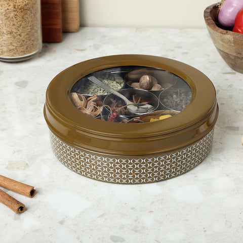 Dudki 7 in 1 Stainless Steel Masala Dabba / Spice Box Harvest Brown