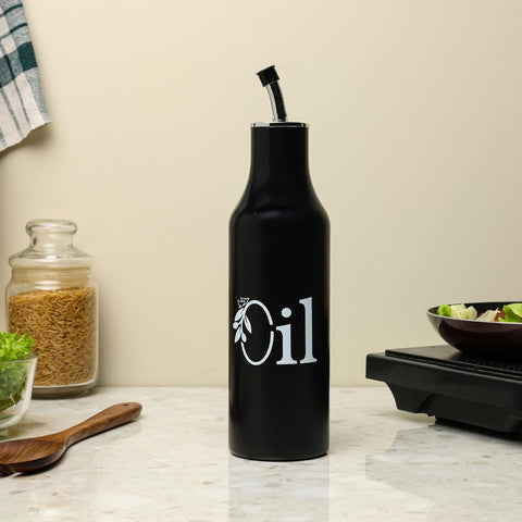 Black Stainless Steel Oil Dispenser 1L | Drip-Free Kitchen Pourer