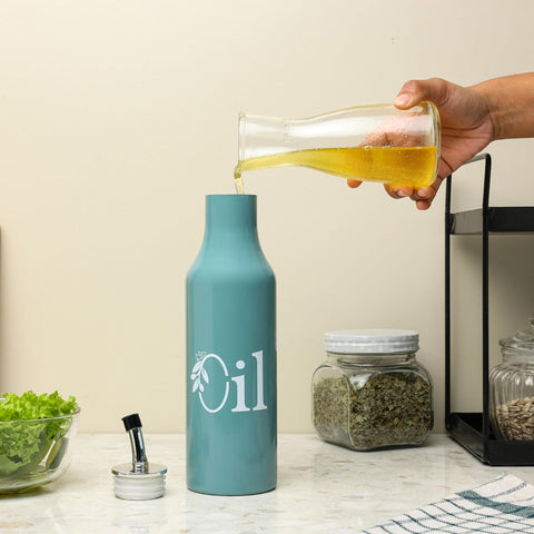 1L Stainless Steel Oil Dispenser | Moss Green Leak-Proof Pourer Bottle