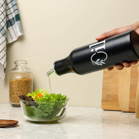 Black Stainless Steel Oil Dispenser 1L | Drip-Free Kitchen Pourer