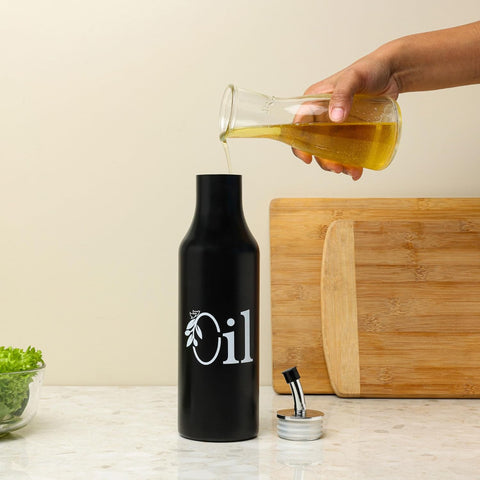 Black Stainless Steel Oil Dispenser 1L | Drip-Free Kitchen Pourer