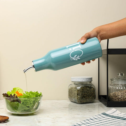 1L Stainless Steel Oil Dispenser | Moss Green Leak-Proof Pourer Bottle