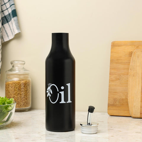 Black Stainless Steel Oil Dispenser 1L | Drip-Free Kitchen Pourer