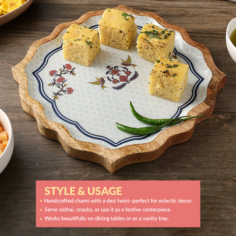Dudki Handicraft Bagh-e-Bahaar Wooden Serving Platter