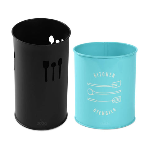 Dudki Utensil Holder & Cutlery Holder Combo | Black and Aqua