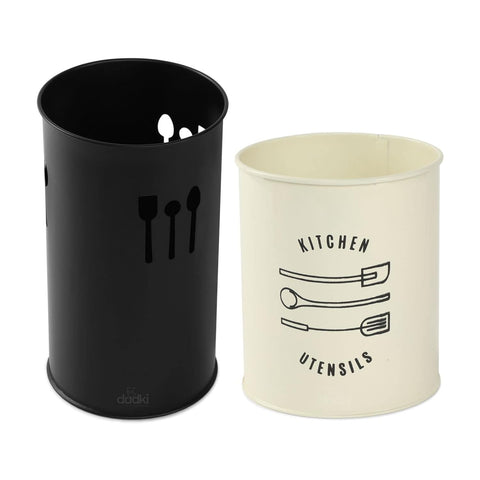 Utensil Holder and Cutlery holder combo set Black and Ivory