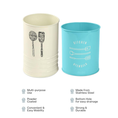 Dudki Utensil Holder & Cutlery Holder Combo | Ivory and Aqua