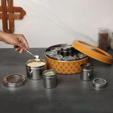 Dudki 9-in-1 Stainless Steel Spice Box Carmel Orange